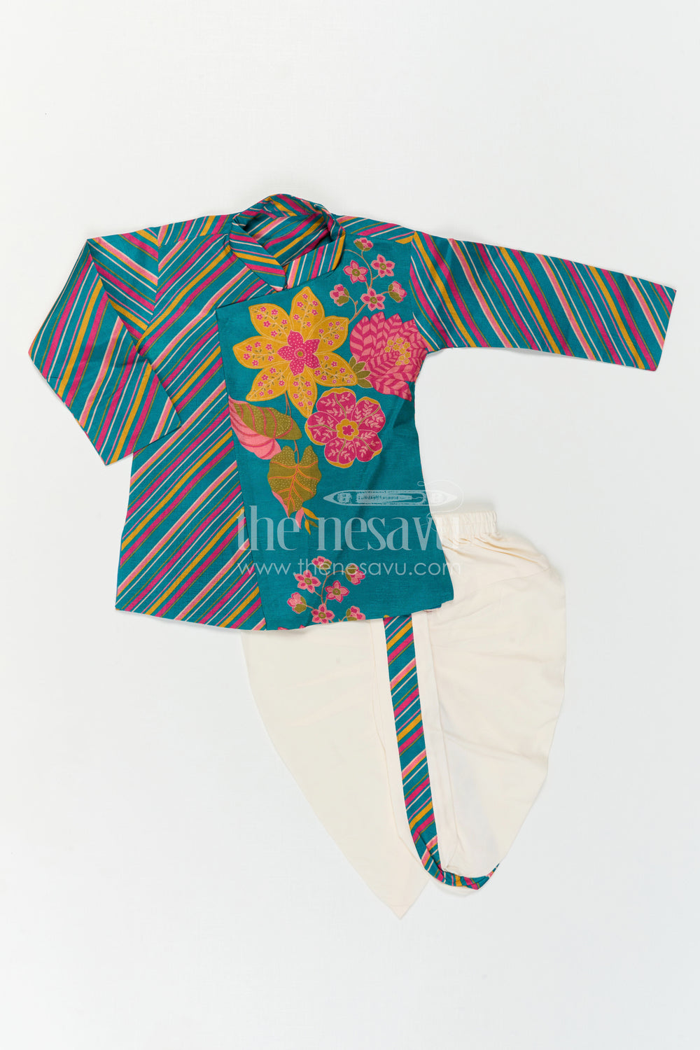 The Nesavu Boys Dothi Set Baby Boy Dhoti Set for Festive Celebrations and Traditional Functions Nesavu Nesavu Baby Boy Dhoti Set For Festive Celebrations With Floral Digital Print Top And Traditional Styling
