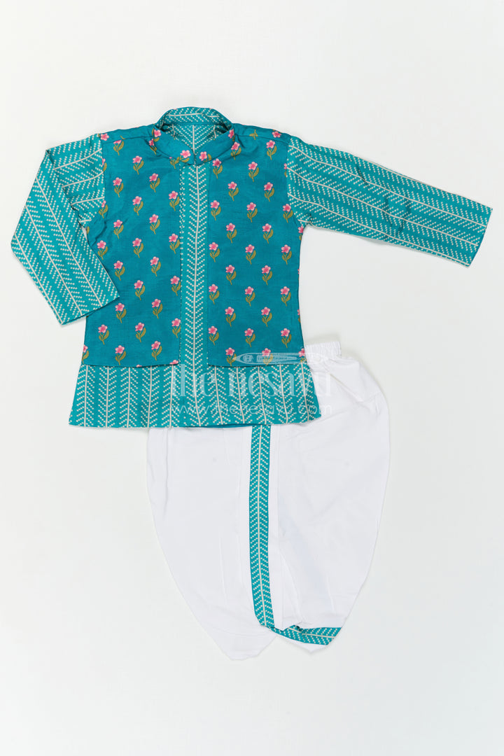 The Nesavu Boys Dothi Set Baby Boy Dhoti Set for Traditional Functions and Festive Wear Nesavu Nesavu Baby Boy Dhoti Set For Festive Wear With Digital Print Top And Comfortable Ethnic Styling