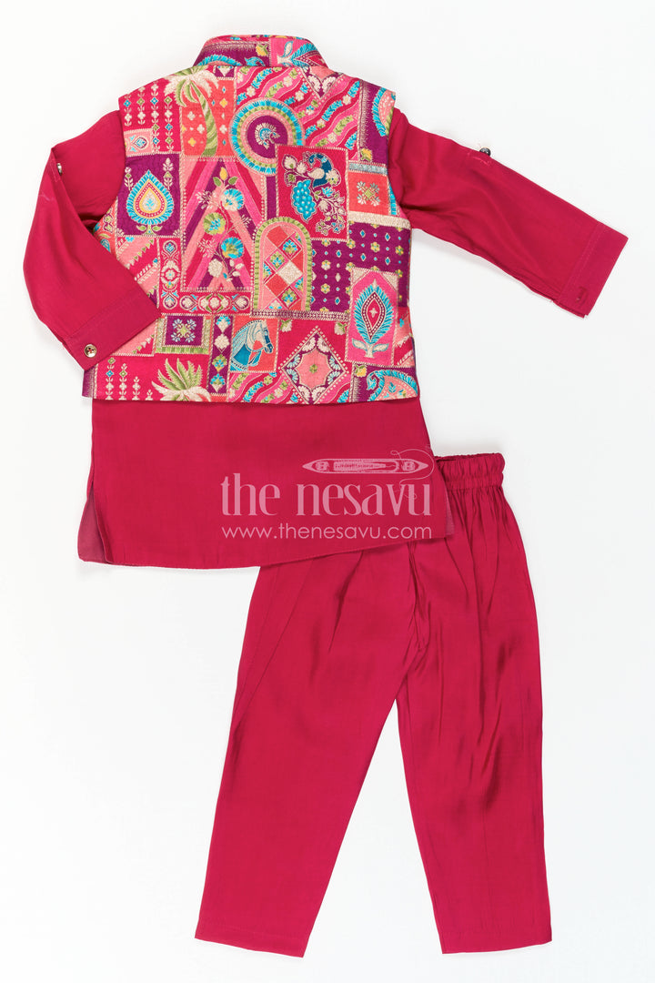 The Nesavu Boys Jacket Sets Baby Boy Ethnic Jacket Set for Festive Weddings and Celebrations Nesavu Nesavu Baby Boy Ethnic Jacket Set With Printed Designer Jacket For Festive Weddings And Celebrations