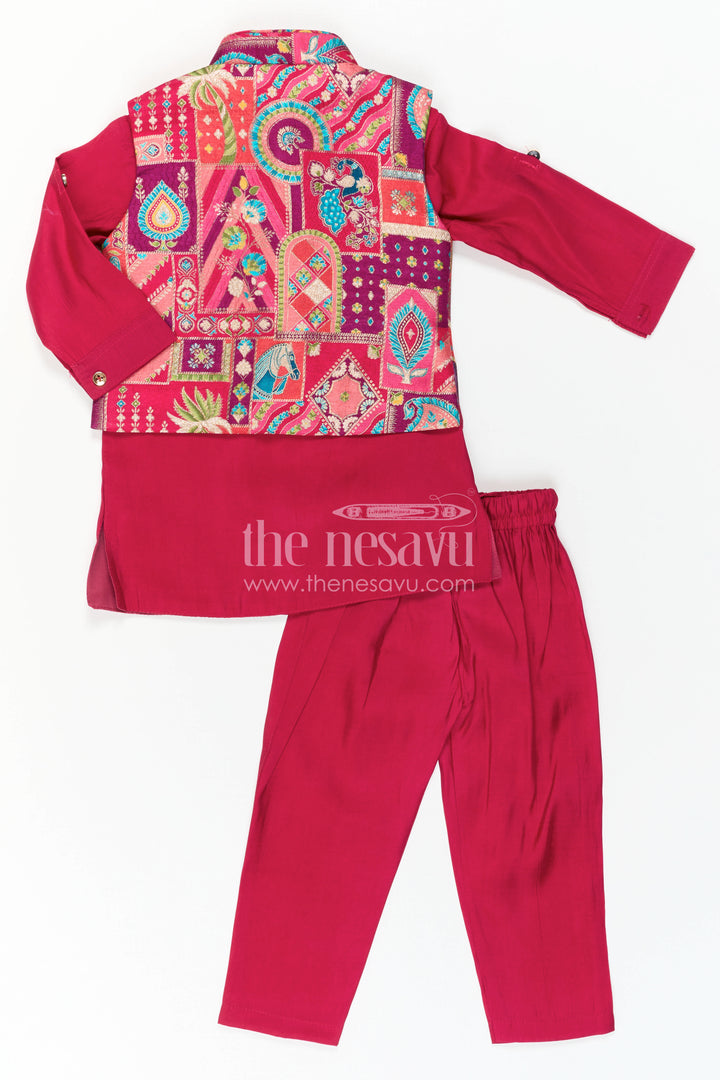 The Nesavu Boys Jacket Sets Baby Boy Ethnic Jacket Set for Festive Weddings and Celebrations Nesavu Nesavu Baby Boy Ethnic Jacket Set With Printed Designer Jacket For Festive Weddings And Celebrations