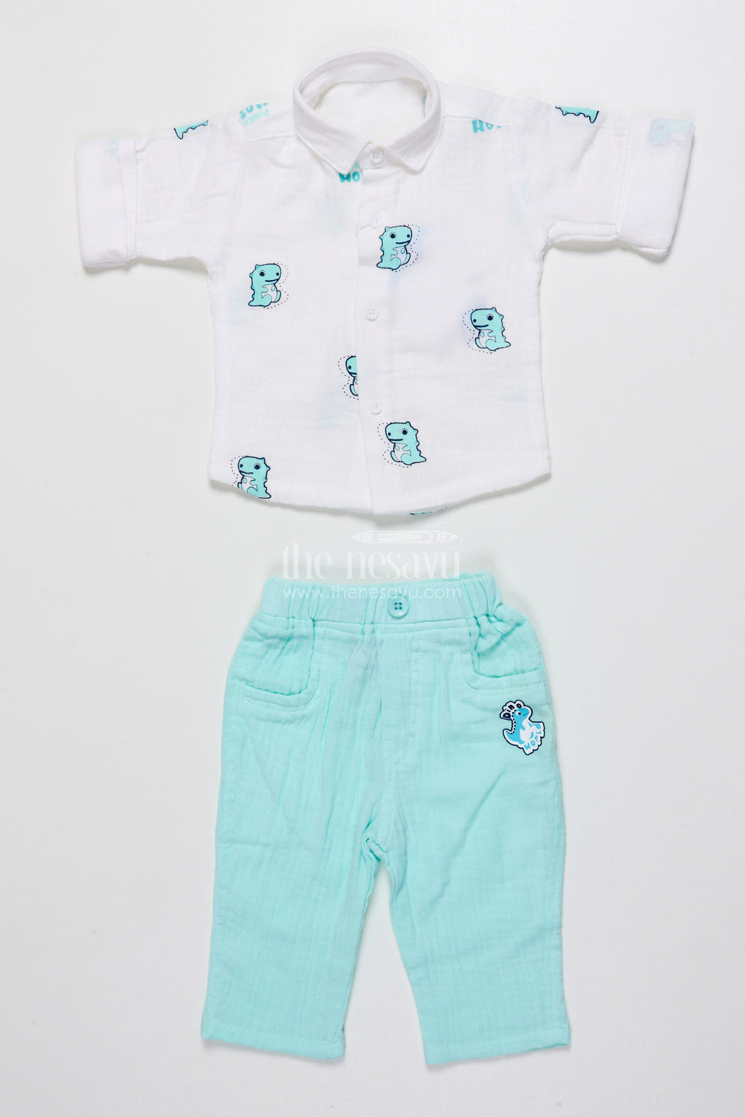 The Nesavu Boys Casual Set Baby Boy Muslin Cotton Outfit with Digital Print for Everyday Comfort Nesavu Nesavu baby boy muslin cotton outfit green digital print daily wear