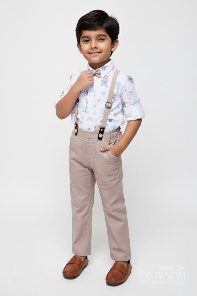 Nesavu baby boy suspender outfit muslin cotton digital print ideal