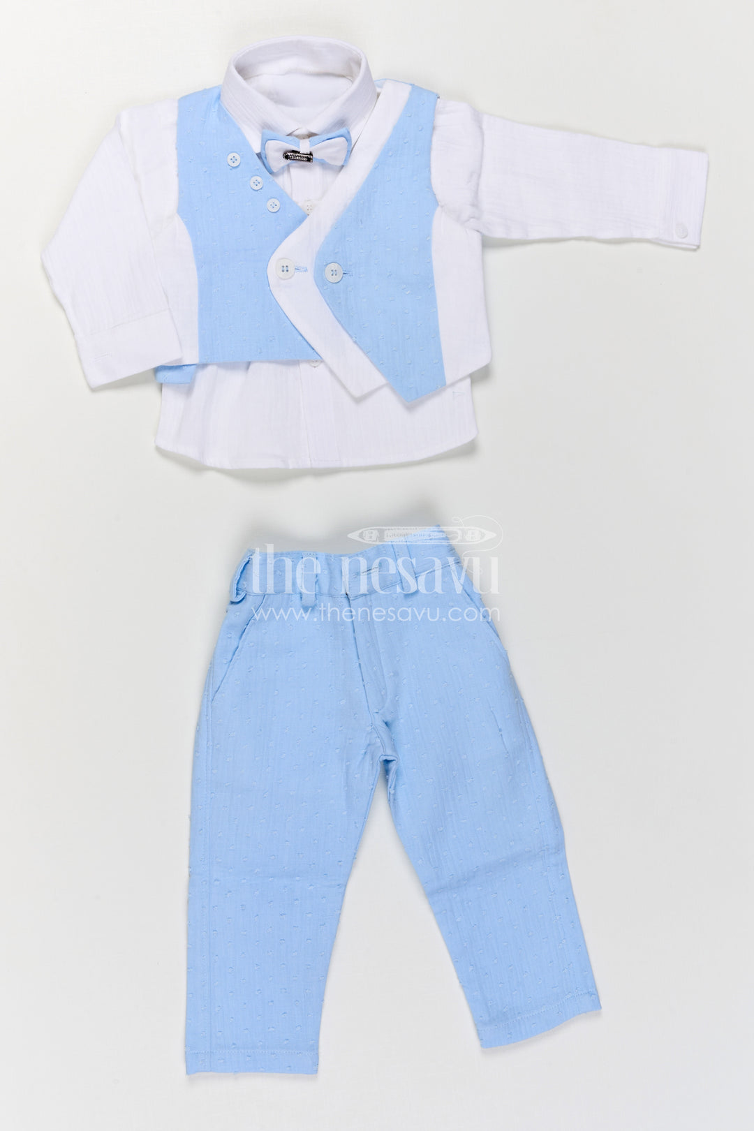 The Nesavu Boys Casual Set Baby Boy Outfit for Birthday Parties and Special Occasions Nesavu Nesavu Baby Boy Muslin Cotton Outfit For Birthday Parties With Waistcoat And Pant Set