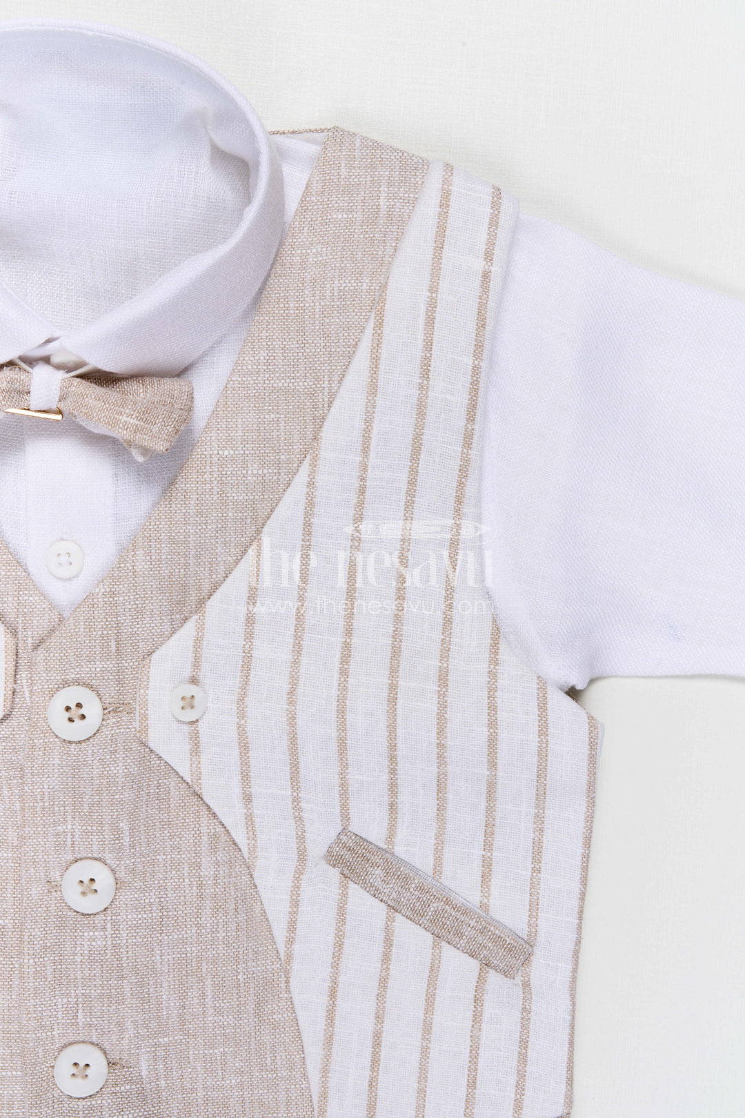 The Nesavu Boys Casual Set Baby Boy Outfit for Weddings and Formal Celebrations Nesavu Nesavu Baby Boy Formal Outfit For Weddings With Cotton Shirt Striped Jacket And Pant Set