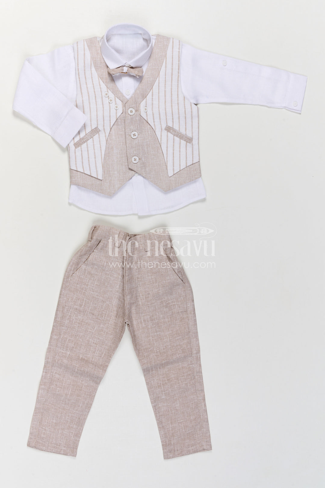 The Nesavu Boys Casual Set Baby Boy Outfit for Weddings and Formal Celebrations Nesavu Nesavu Baby Boy Formal Outfit For Weddings With Cotton Shirt Striped Jacket And Pant Set