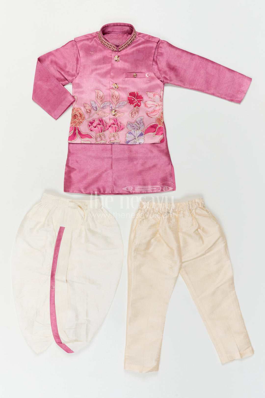 The Nesavu Boys Kurtha Set Baby Boy Premium Dress Set for Weddings and Traditional Functions Nesavu Nesavu Baby Boy Sherwani Set For Weddings With Designer Jacket And Traditional Dhoti Outfit