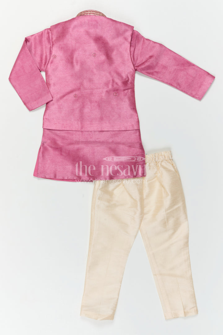 The Nesavu Boys Kurtha Set Baby Boy Premium Dress Set for Weddings and Traditional Functions Nesavu Nesavu Baby Boy Sherwani Set For Weddings With Designer Jacket And Traditional Dhoti Outfit