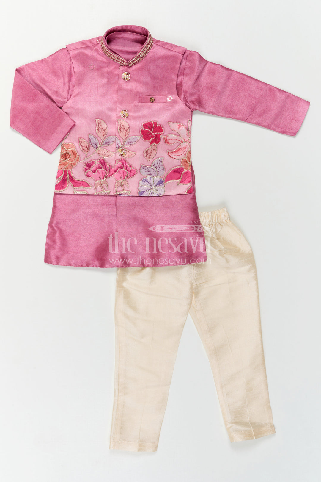 The Nesavu Boys Kurtha Set Baby Boy Premium Dress Set for Weddings and Traditional Functions Nesavu Nesavu Baby Boy Sherwani Set For Weddings With Designer Jacket And Traditional Dhoti Outfit