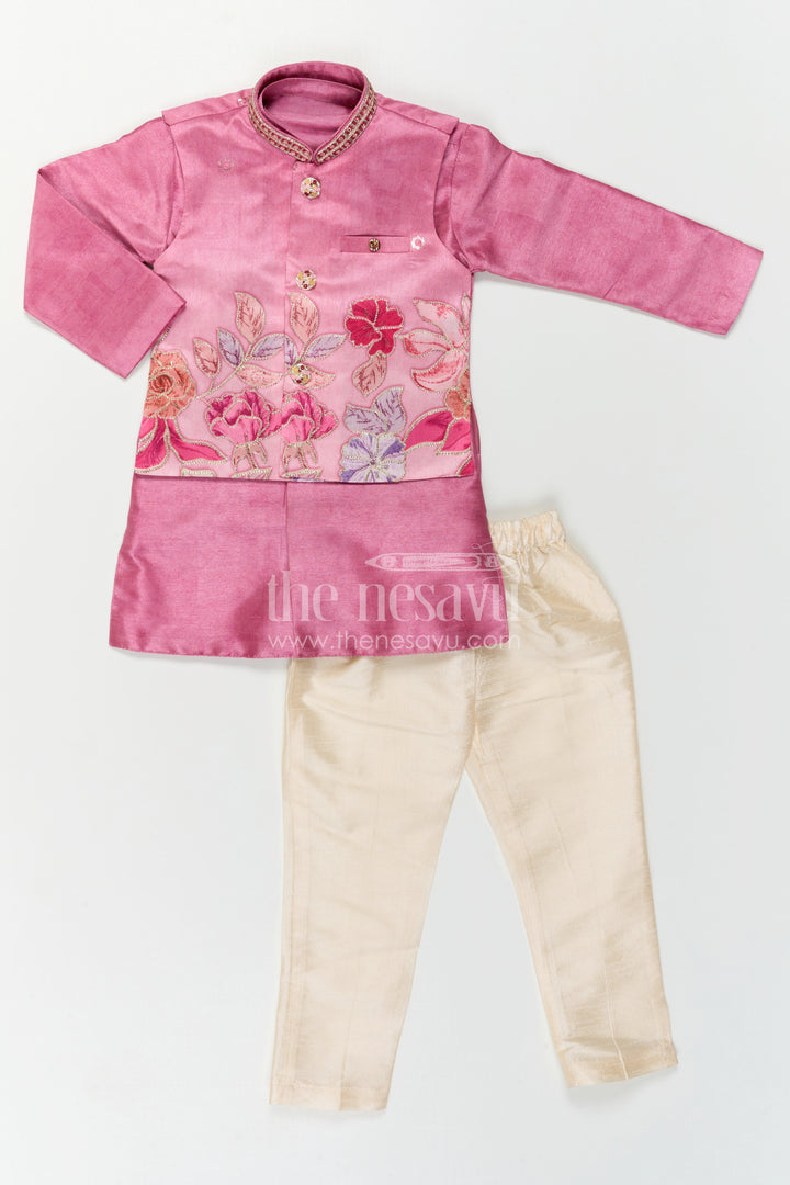 The Nesavu Boys Kurtha Set Baby Boy Premium Dress Set for Weddings and Traditional Functions Nesavu Nesavu Baby Boy Sherwani Set For Weddings With Designer Jacket And Traditional Dhoti Outfit