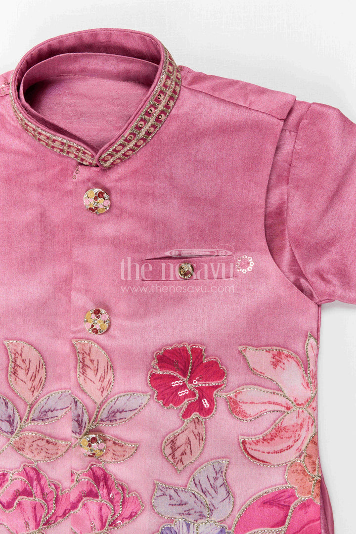 The Nesavu Boys Kurtha Set Baby Boy Premium Dress Set for Weddings and Traditional Functions Nesavu Nesavu Baby Boy Sherwani Set For Weddings With Designer Jacket And Traditional Dhoti Outfit