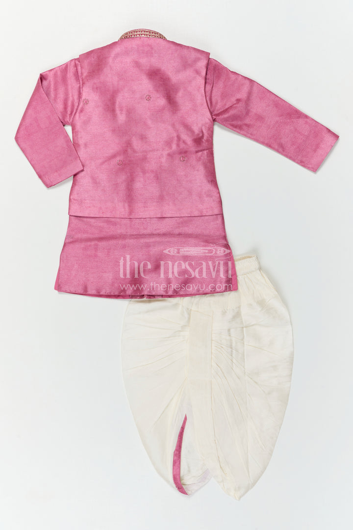 The Nesavu Boys Kurtha Set Baby Boy Premium Dress Set for Weddings and Traditional Functions Nesavu Nesavu Baby Boy Sherwani Set For Weddings With Designer Jacket And Traditional Dhoti Outfit