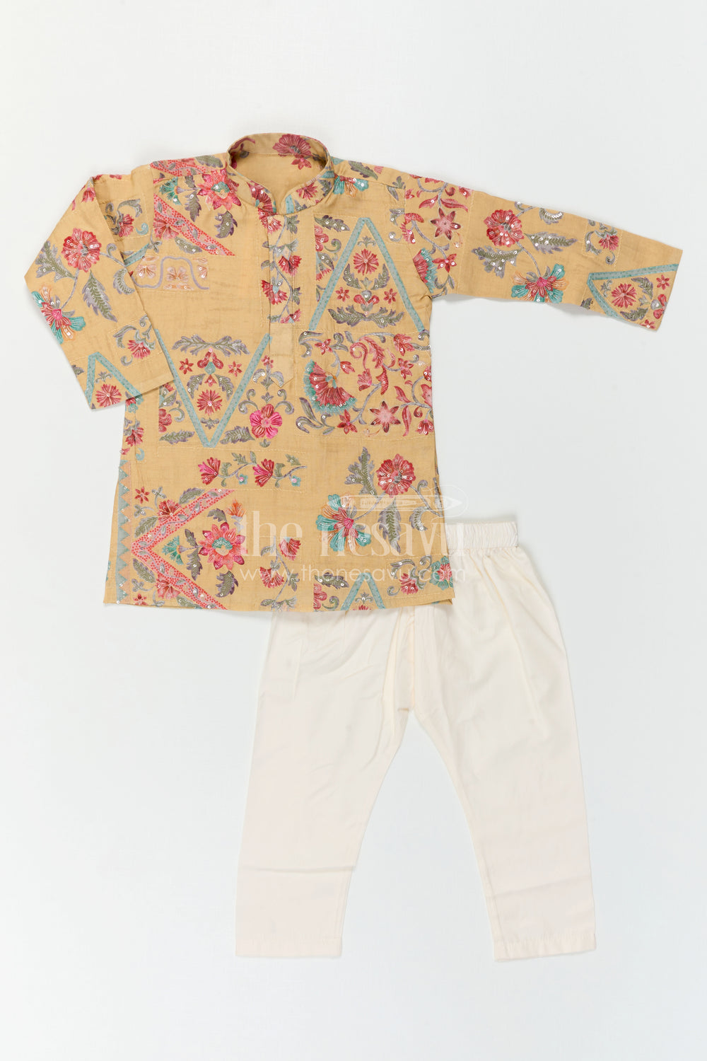 The Nesavu Boys Kurtha Set Baby Boy Premium Dress Set for Weddings and Traditional Functions Nesavu Nesavu Baby Boy Sherwani Set For Weddings With Designer Jacket And Traditional Dhoti Outfit