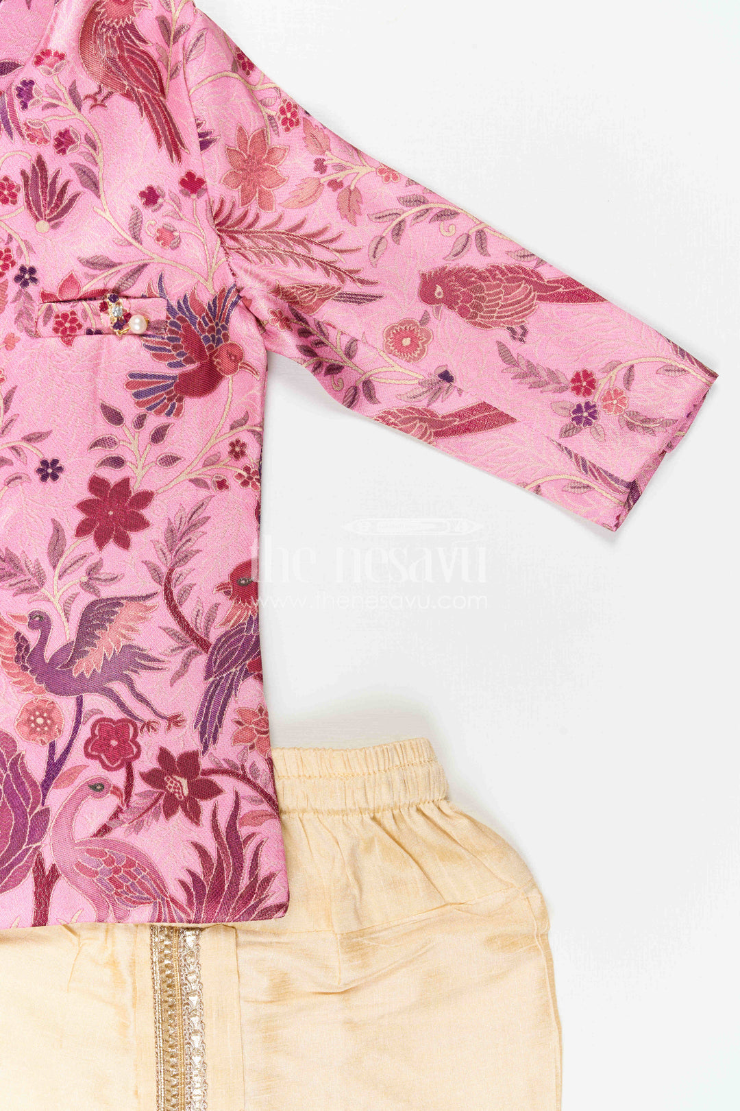 The Nesavu Boys Sherwani Baby Boy Sherwani Set for Festive Weddings and Traditional Celebrations Nesavu Nesavu Baby Boy Sherwani Set With Jacquard Floral Print For Weddings And Festive Celebrations