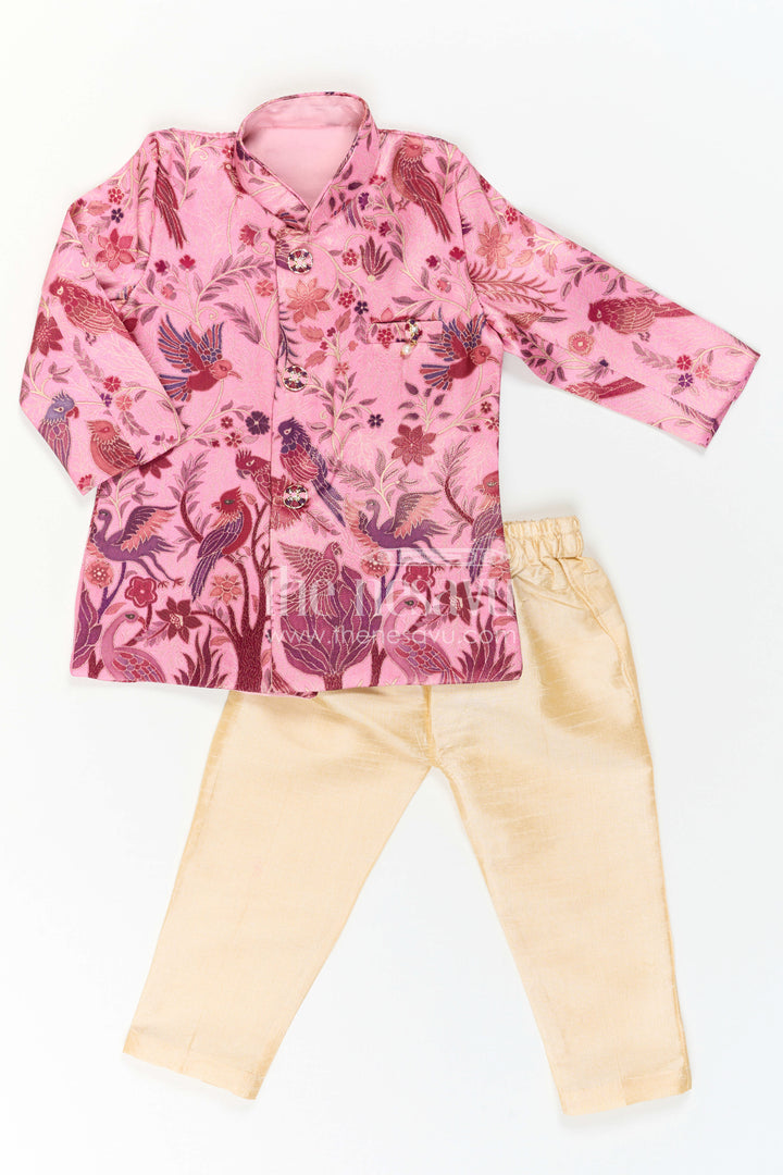 The Nesavu Boys Sherwani Baby Boy Sherwani Set for Festive Weddings and Traditional Celebrations Nesavu Nesavu Baby Boy Sherwani Set With Jacquard Floral Print For Weddings And Festive Celebrations