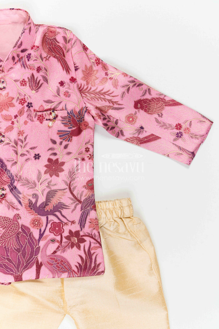 The Nesavu Boys Sherwani Baby Boy Sherwani Set for Festive Weddings and Traditional Celebrations Nesavu Nesavu Baby Boy Sherwani Set With Jacquard Floral Print For Weddings And Festive Celebrations
