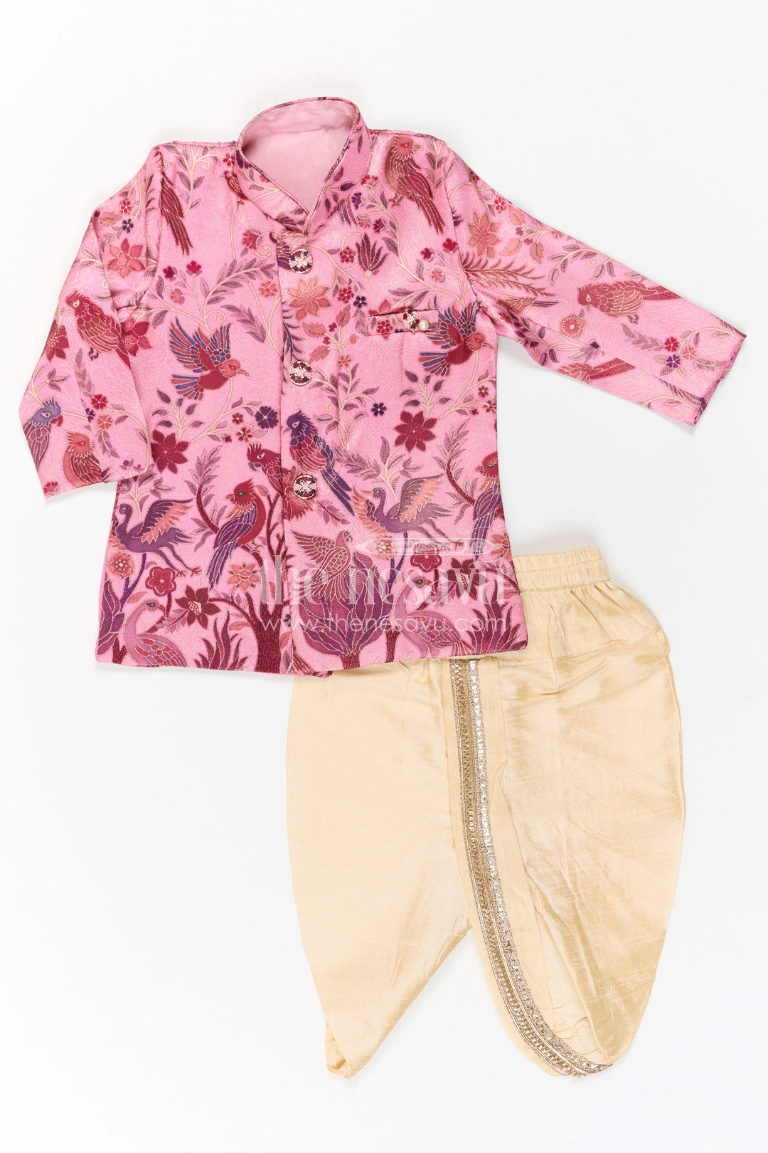 The Nesavu Boys Sherwani Baby Boy Sherwani Set for Festive Weddings and Traditional Celebrations Nesavu Nesavu Baby Boy Sherwani Set With Jacquard Floral Print For Weddings And Festive Celebrations