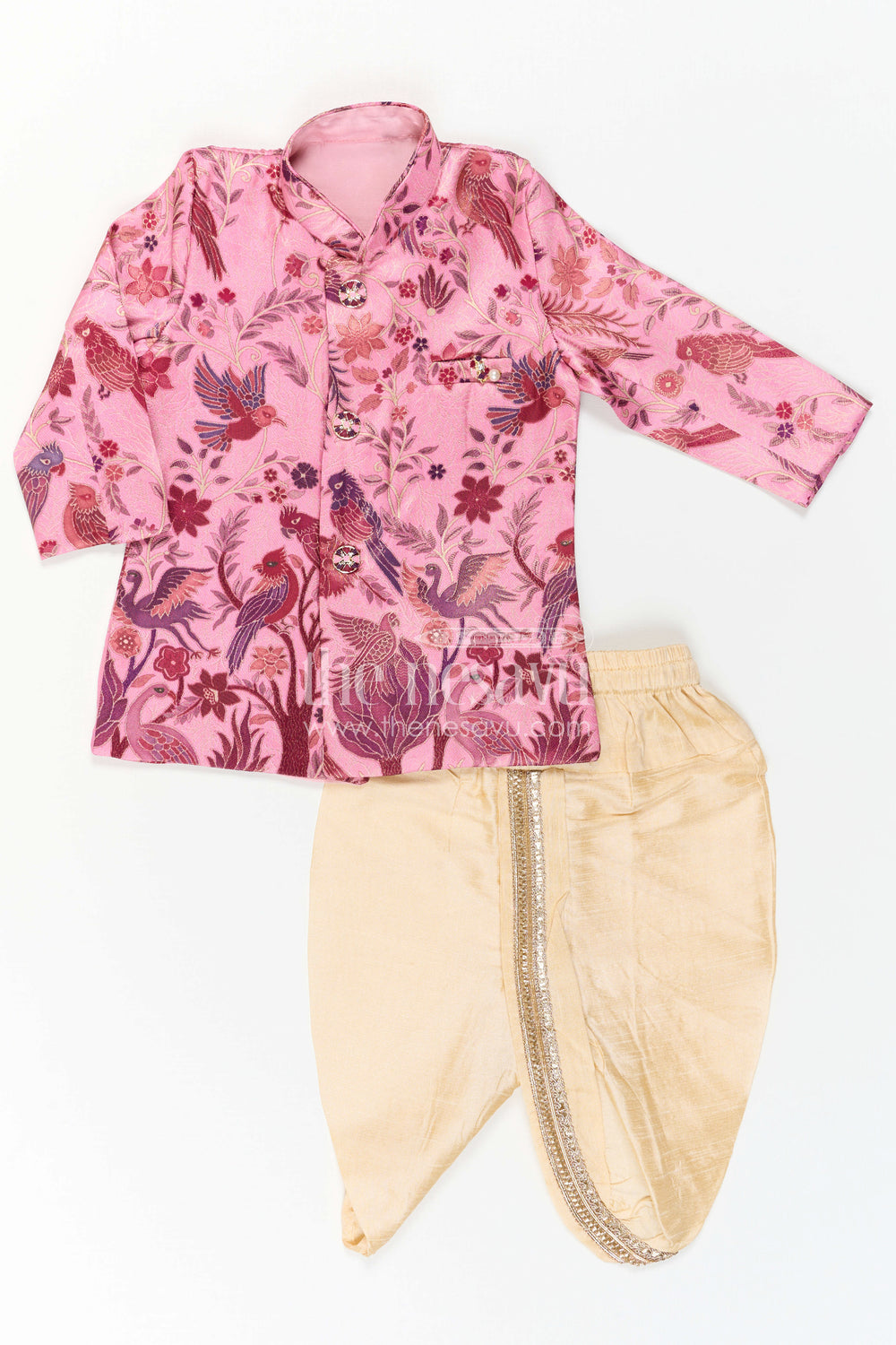 The Nesavu Boys Sherwani Baby Boy Sherwani Set for Festive Weddings and Traditional Celebrations Nesavu Nesavu Baby Boy Sherwani Set With Jacquard Floral Print For Weddings And Festive Celebrations