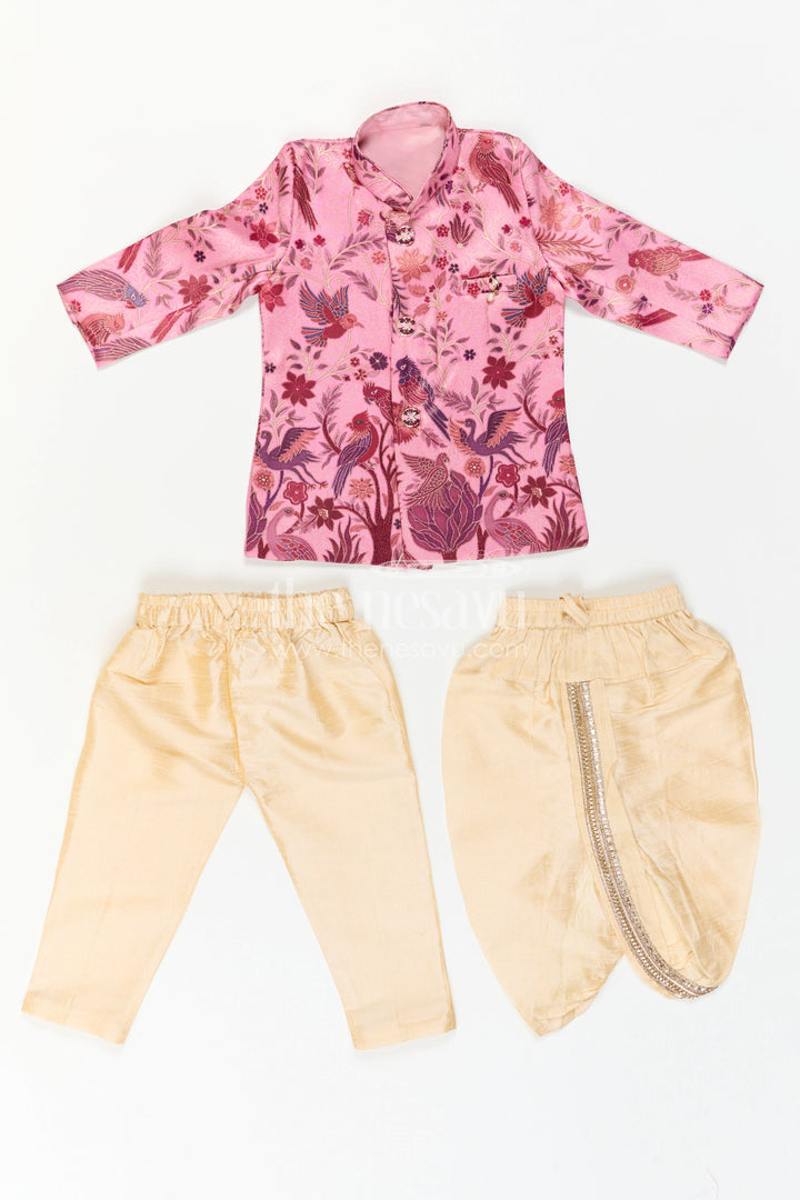 The Nesavu Boys Sherwani Baby Boy Sherwani Set for Festive Weddings and Traditional Celebrations Nesavu Nesavu Baby Boy Sherwani Set With Jacquard Floral Print For Weddings And Festive Celebrations