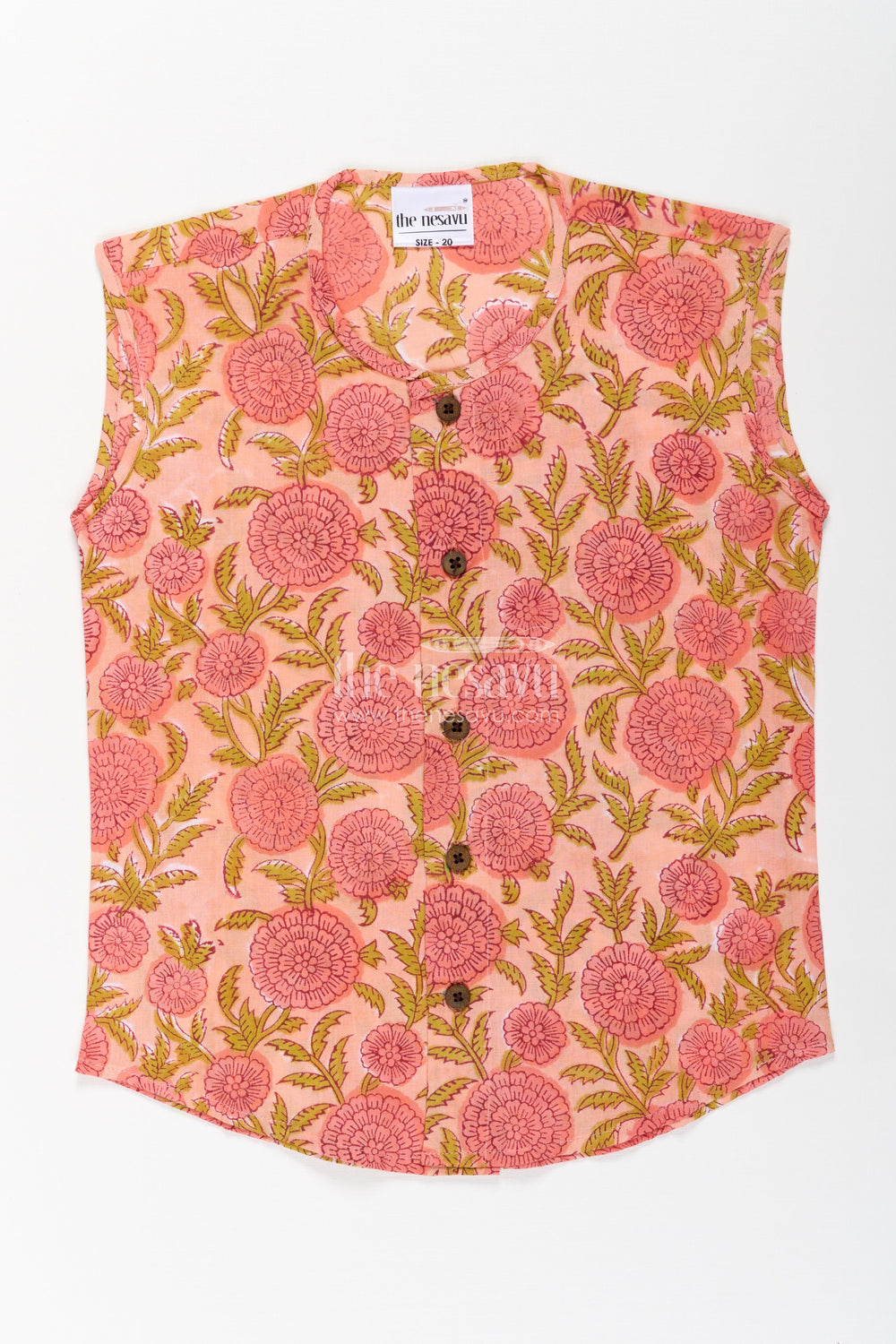 The Nesavu Baby Jablas Baby Boys Cotton Jabla with Pink Floral Print On Peach for Daily Comfort in Newborns Jhabla Online Style Nesavu Newborns jhabla online Peach Cotton Bold Pink Floral Digital Print Wooden Buttons | The Nesavu