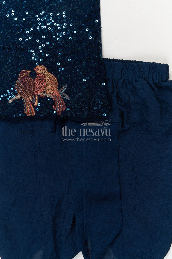 The Nesavu Boys Dothi Set Baby Boys Ethnic Dhoti Set for Festive Dressing and Cultural Programs Nesavu Nesavu baby boys sequin embroidered dhoti set with bird motif for traditional festivals