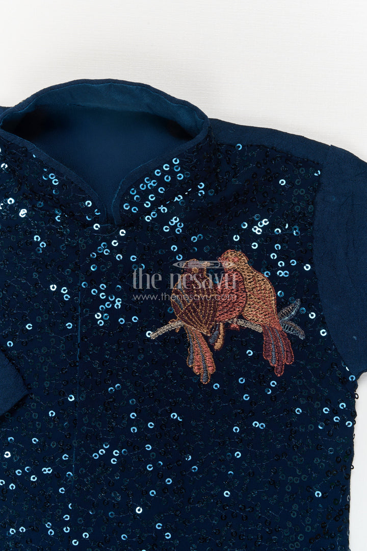 The Nesavu Boys Dothi Set Baby Boys Ethnic Dhoti Set for Festive Dressing and Cultural Programs Nesavu Nesavu baby boys sequin embroidered dhoti set with bird motif for traditional festivals