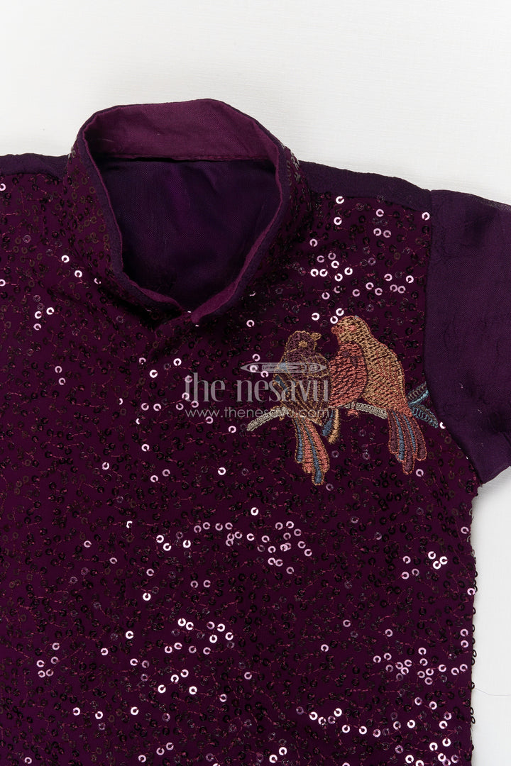 The Nesavu Boys Dothi Set Baby Boys Ethnic Dhoti Set for Weddings and Traditional Celebrations Nesavu Nesavu baby boys sequin embroidered dhoti set with bird motifs for traditional functions