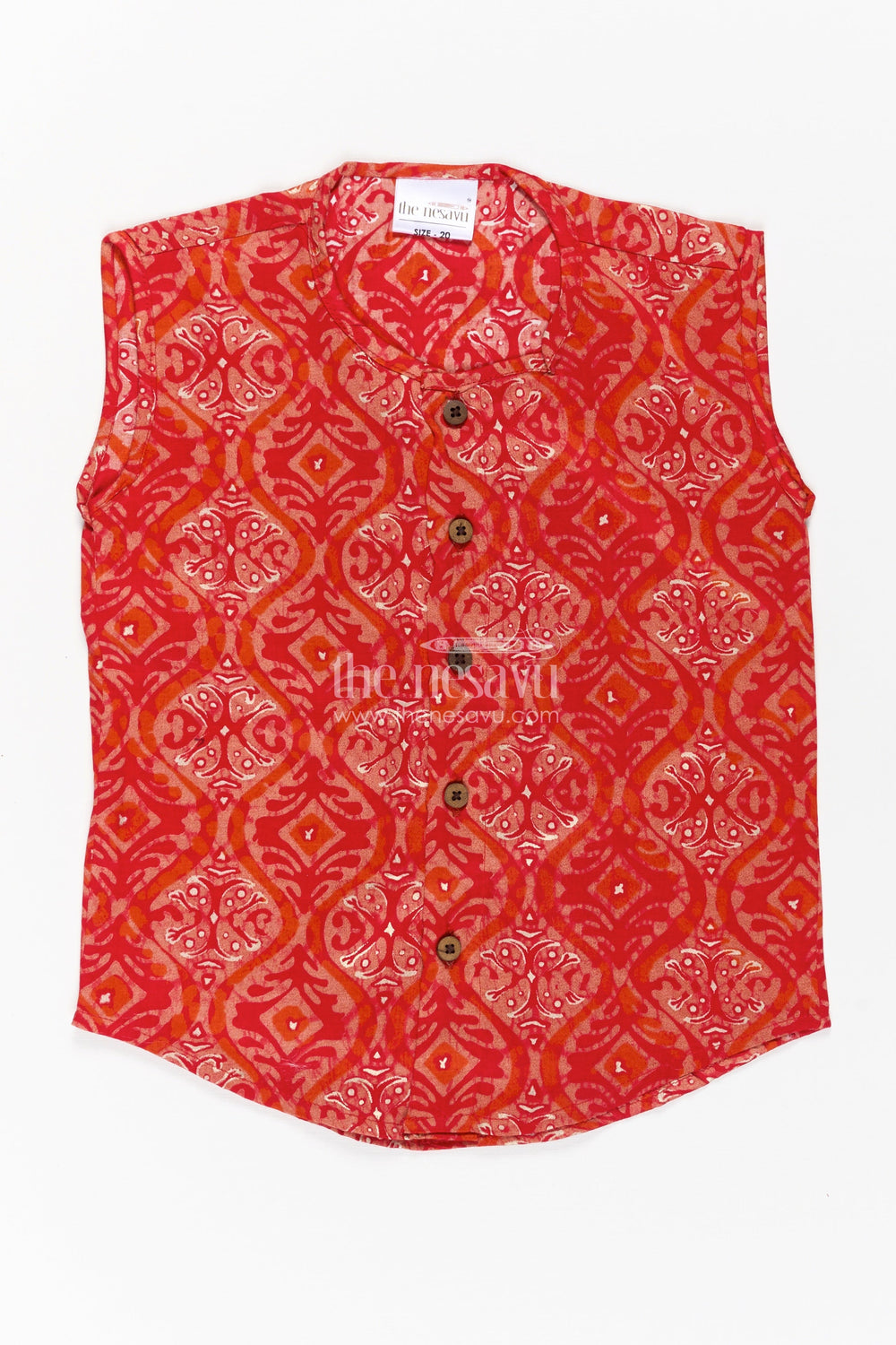 The Nesavu Baby Jablas Baby Boys Pink Sleeveless Jabla Top in Soft Rayon Fabric for Everyday Jhabla Dress Style Nesavu Jhabla dress Baby Boys Pink Batik Rayon Fabric Wooden Buttons Mandarin Collar | The Nesavu