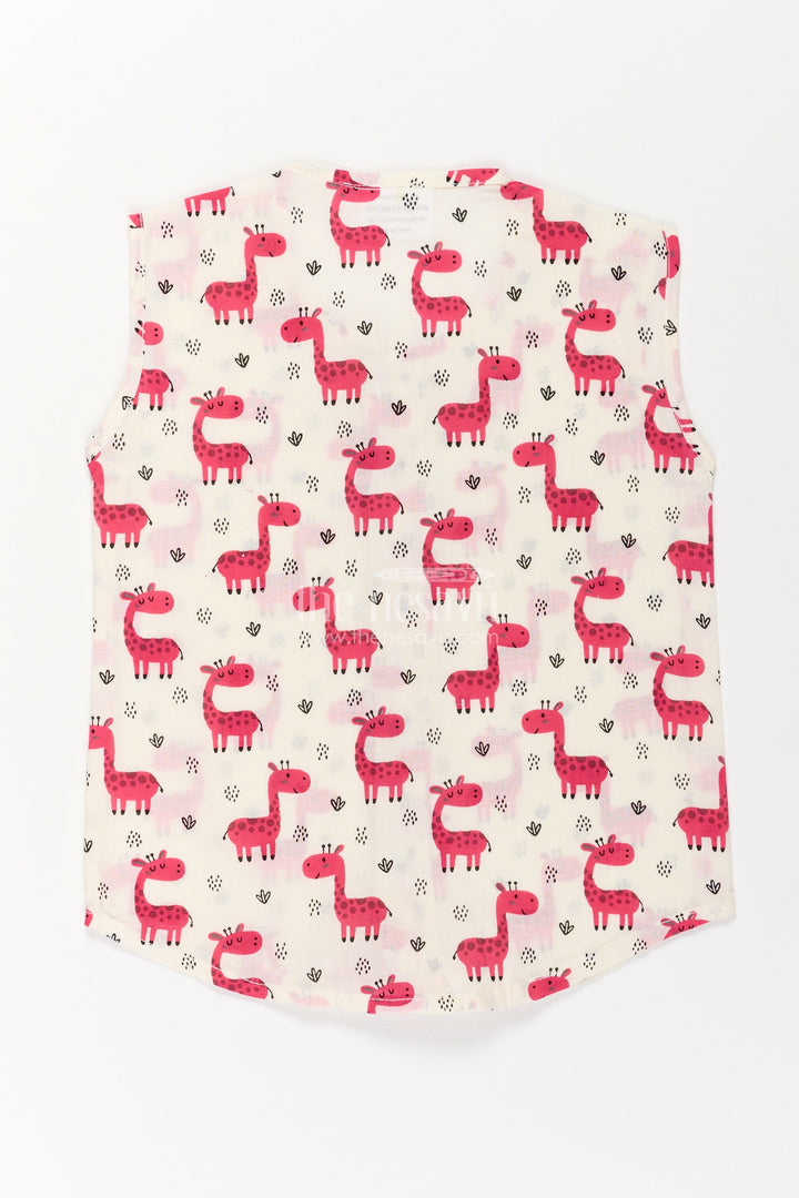 The Nesavu Baby Jablas Baby Boys White Cotton Jabla with Pink Giraffe Print and Wooden Buttons in Cotton Jhabla for Newborn Style Nesavu Cotton jhabla newborn White Cotton Pink Giraffe Digital Print Wooden Buttons | The Nesavu