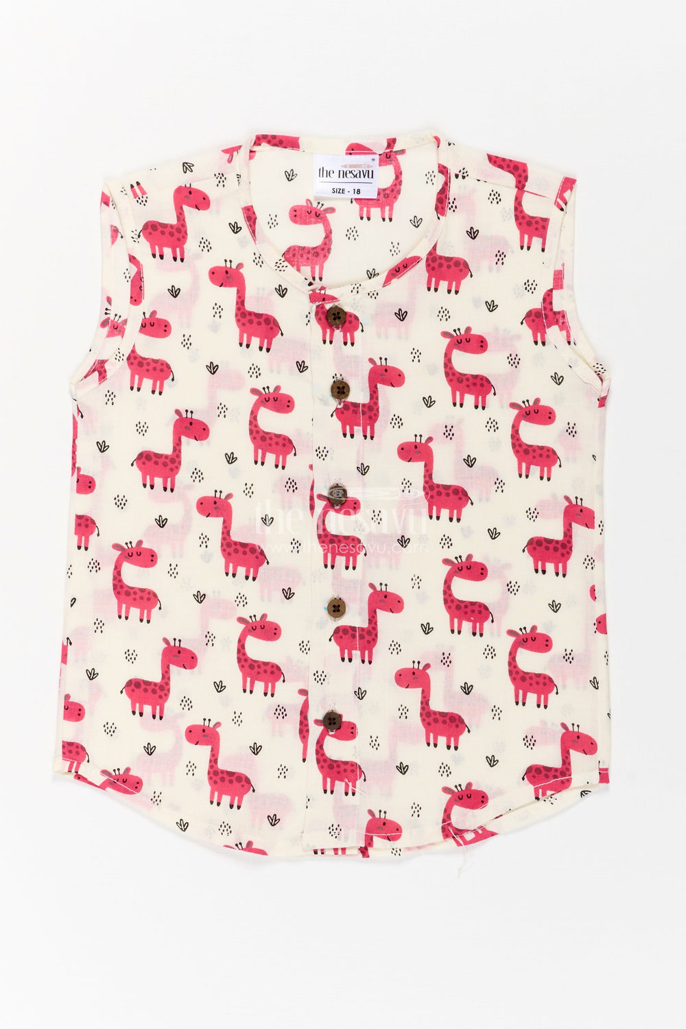 The Nesavu Baby Jablas Baby Boys White Cotton Jabla with Pink Giraffe Print and Wooden Buttons in Cotton Jhabla for Newborn Style Nesavu Cotton jhabla newborn White Cotton Pink Giraffe Digital Print Wooden Buttons | The Nesavu