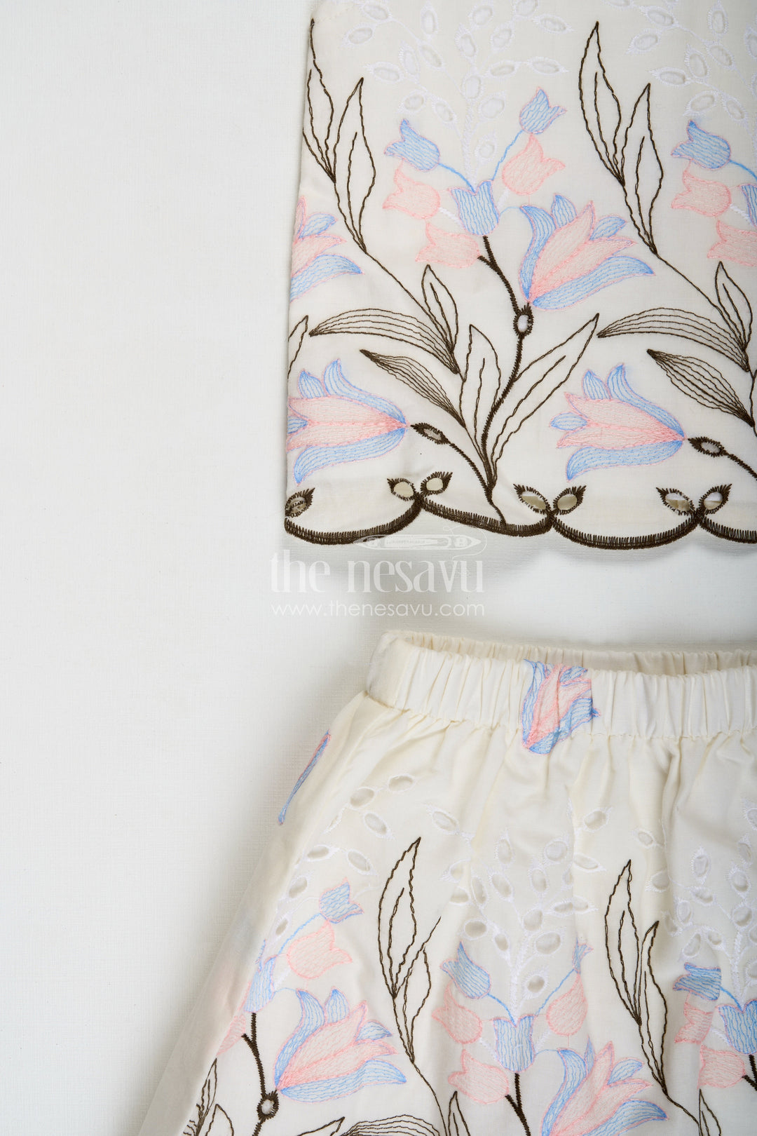 The Nesavu Baby Casual Sets Baby Clothing Set Embroidered Cotton Playwear Nesavu Nesavu Baby Girl Cotton Playtime Set Pink Floral Embroidery Cute Bunny Patch Detail