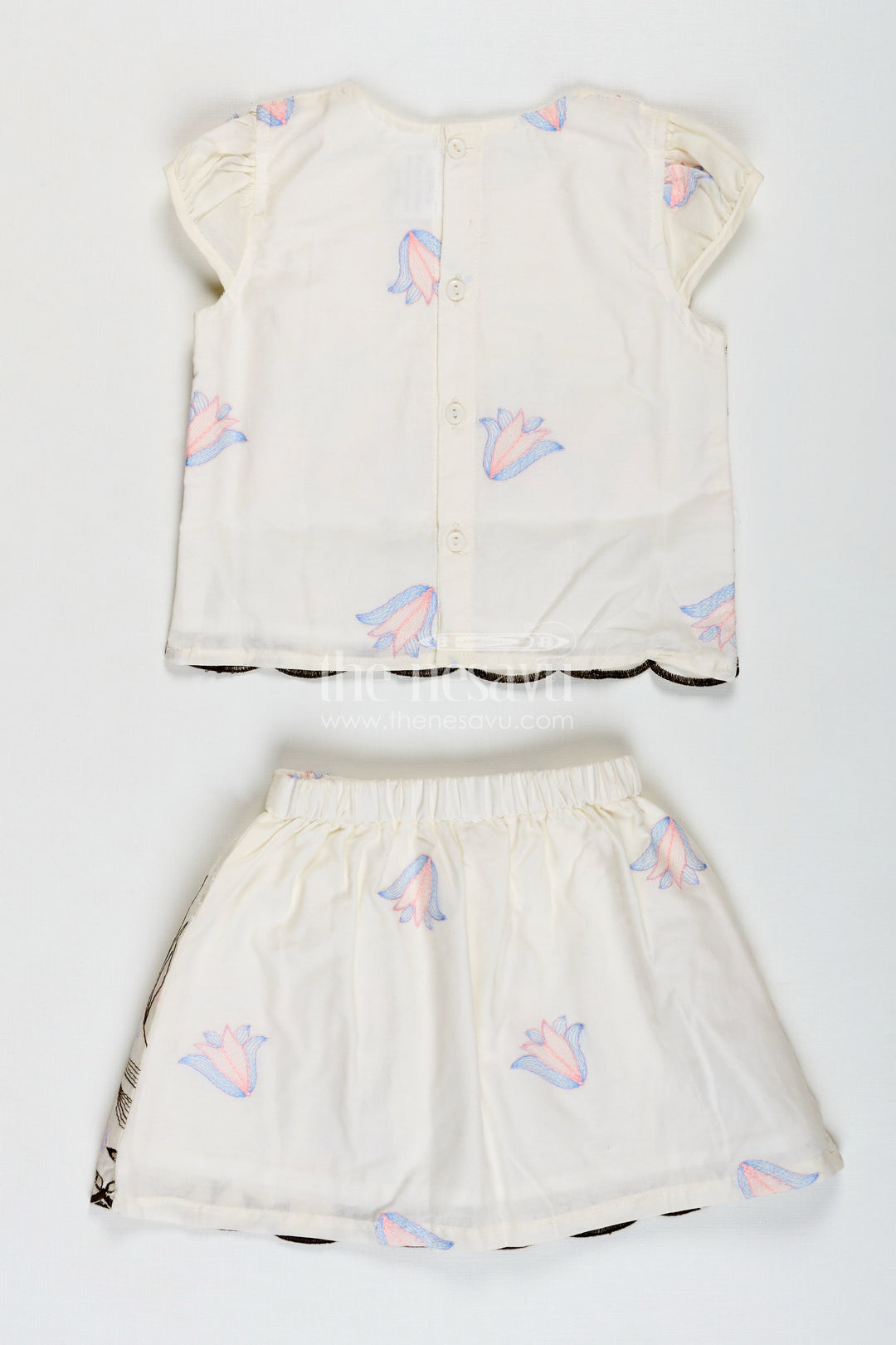 The Nesavu Baby Casual Sets Baby Clothing Set Embroidered Cotton Playwear Nesavu Nesavu Baby Girl Cotton Playtime Set Pink Floral Embroidery Cute Bunny Patch Detail