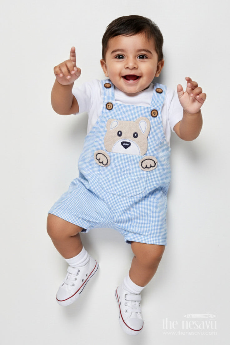 The Nesavu Baby Dungarees Baby Cotton Dungaree Set for Toddlers' Everyday Play and Comfort Nesavu 14 (6M) / Blue BCS518B-14 Nesavu cotton baby dungaree set toddlers  perfect daily wear cozy comfort