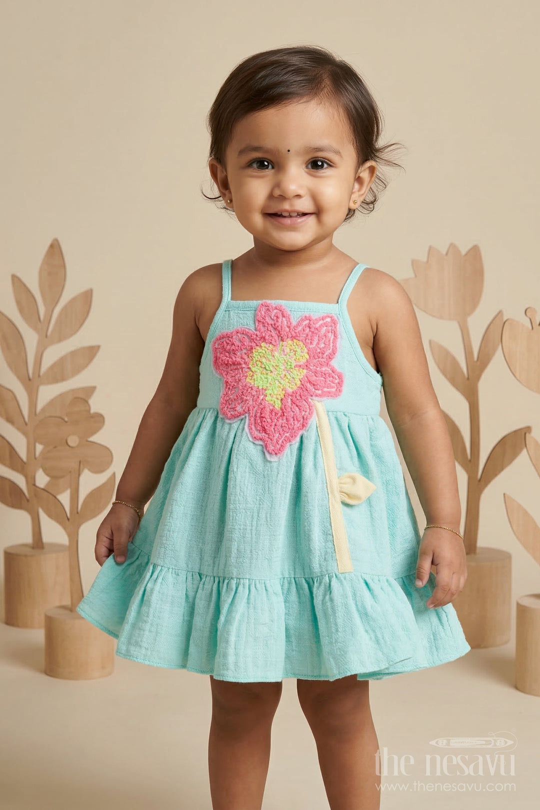 The Nesavu Baby Cotton Frocks Baby Cotton Frock for Birthday and Summer Outings Nesavu 14 (6M) / Green / Bubble BFJ957B-14 Nesavu baby bubble crepe cotton frock for birthday and summer wear