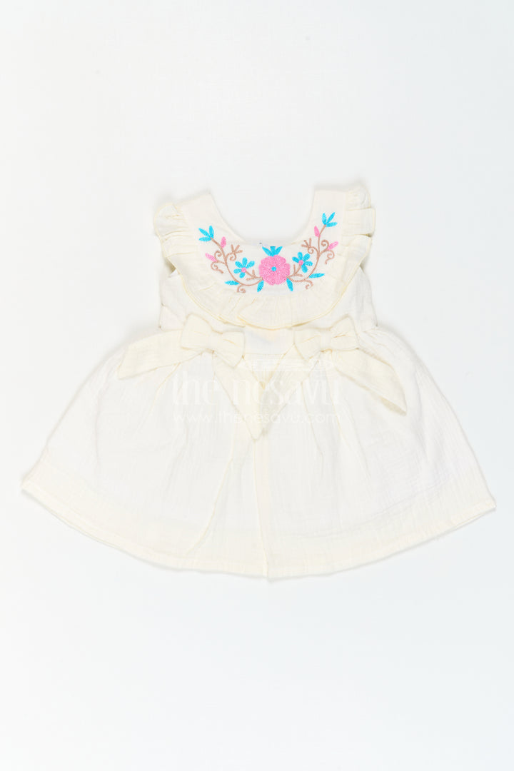 The Nesavu Baby Cotton Frocks Baby Cotton Frock for First Birthday Photoshoot Nesavu Nesavu Baby Cotton Frock For First Birthday Photoshoot With Floral Thread Embroidery And Ruffles