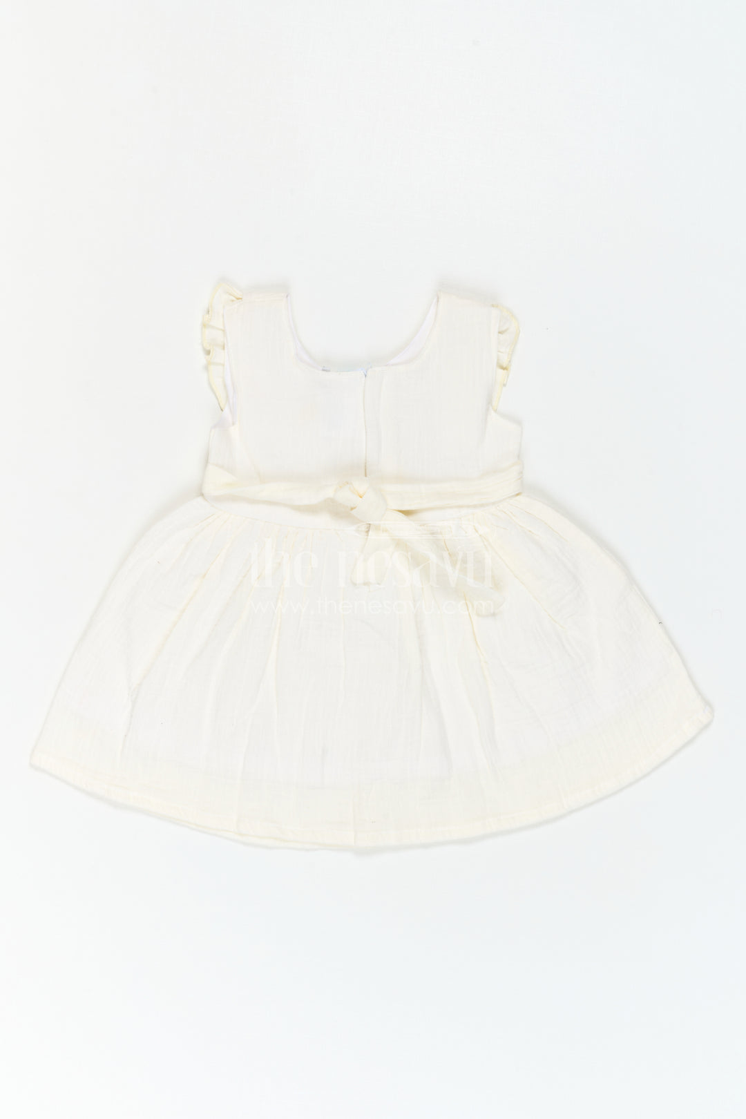The Nesavu Baby Cotton Frocks Baby Cotton Frock for First Birthday Photoshoot Nesavu Nesavu Baby Cotton Frock For First Birthday Photoshoot With Floral Thread Embroidery And Ruffles