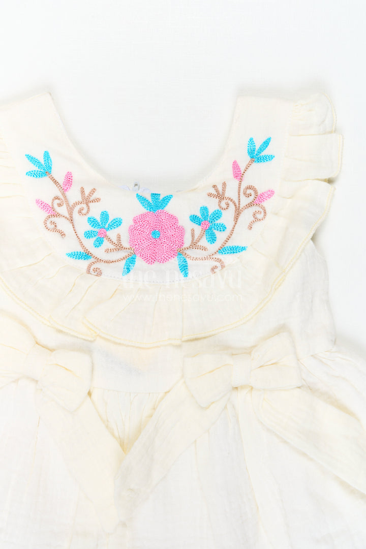 The Nesavu Baby Cotton Frocks Baby Cotton Frock for First Birthday Photoshoot Nesavu Nesavu Baby Cotton Frock For First Birthday Photoshoot With Floral Thread Embroidery And Ruffles