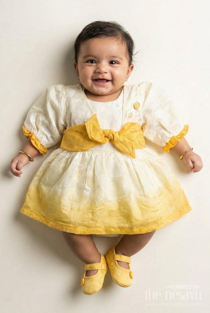 The Nesavu Baby Cotton Frocks Baby Cotton Frock for Naming Ceremony and First Milestone Events Nesavu 14 (6M) / Yellow BFJ831A-14 Nesavu baby cotton frock bow detail naming ceremonies traditional celebrations