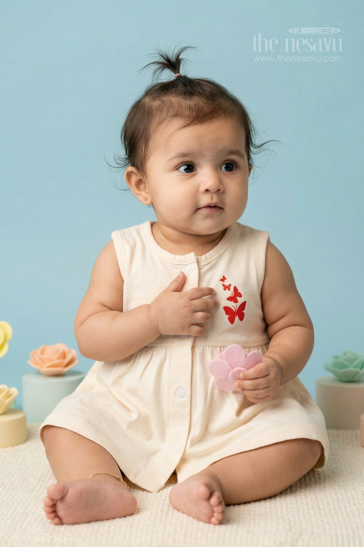 The Nesavu Baby Frocks Baby Cotton Frock for Summer Outings and Daycare Nesavu 10 (NB) / Half white / Cotton BFJ949A-10 Nesavu Baby Girl Cotton Frock For Summer Wear Sleeveless Jersey Dress