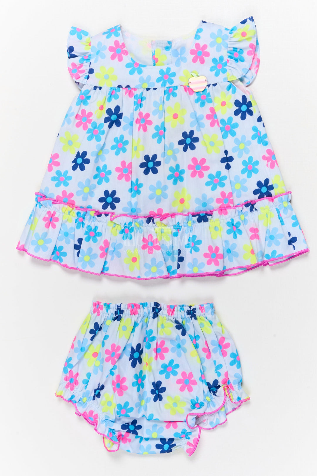 The Nesavu Baby Cotton Frocks Baby Cotton Frock Set for Toddler Girls Summer Outings Nesavu 12 (3M) / Multicolor BFJ882A-12 Nesavu baby cotton frock set for toddler girls with multicolor digital print and bloomers