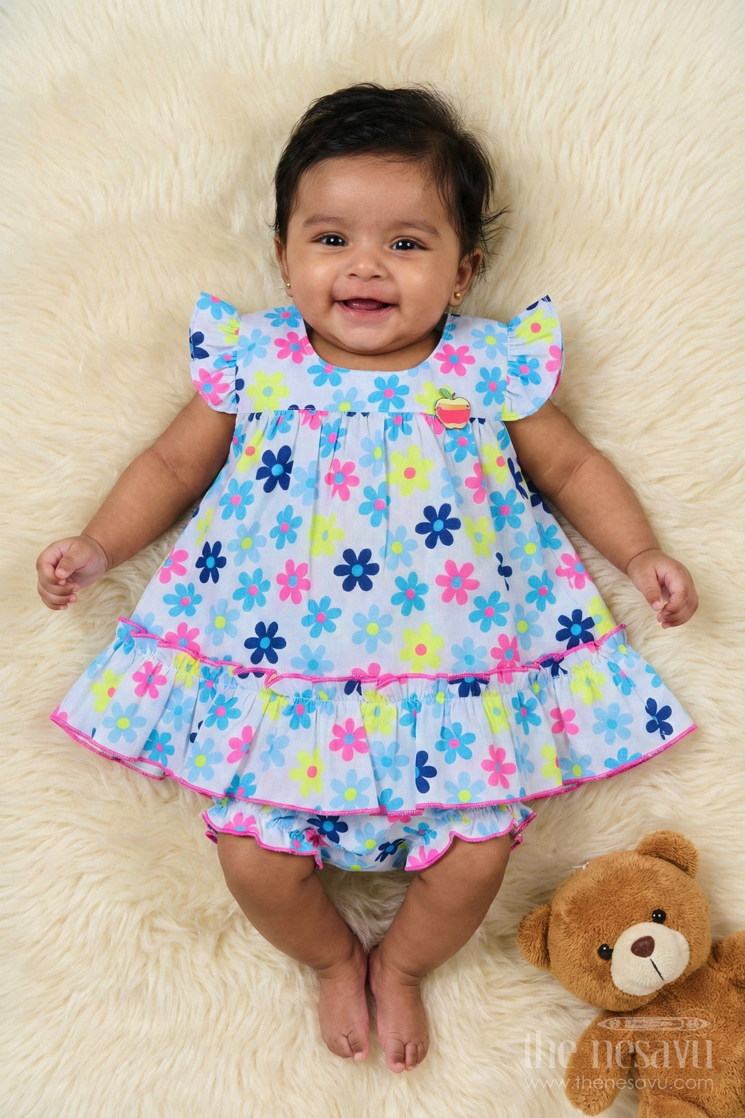 The Nesavu Baby Cotton Frocks Baby Cotton Frock Set for Toddler Girls Summer Outings Nesavu Nesavu baby cotton frock set for toddler girls with multicolor digital print and bloomers