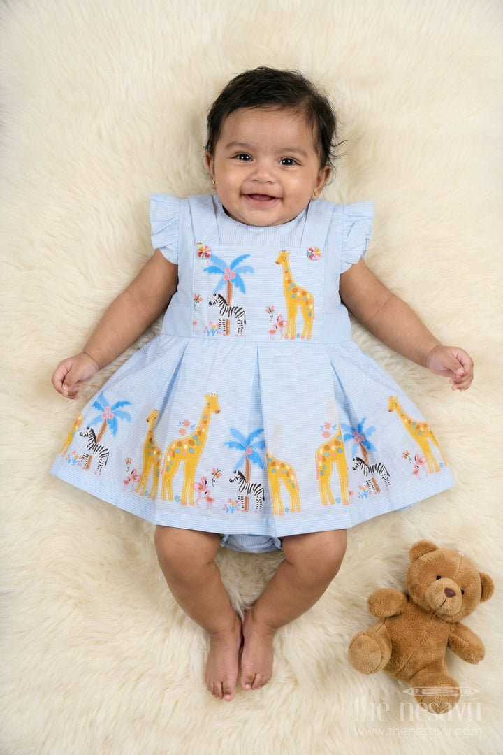 The Nesavu Baby Cotton Frocks Baby Cotton Frock with Diaper Cover for Summer Outings Nesavu 16 (1Y) / Blue / Cotton Blend BFJ914A-16 Nesavu baby cotton frock with diaper cover for summer travel and everyday comfort