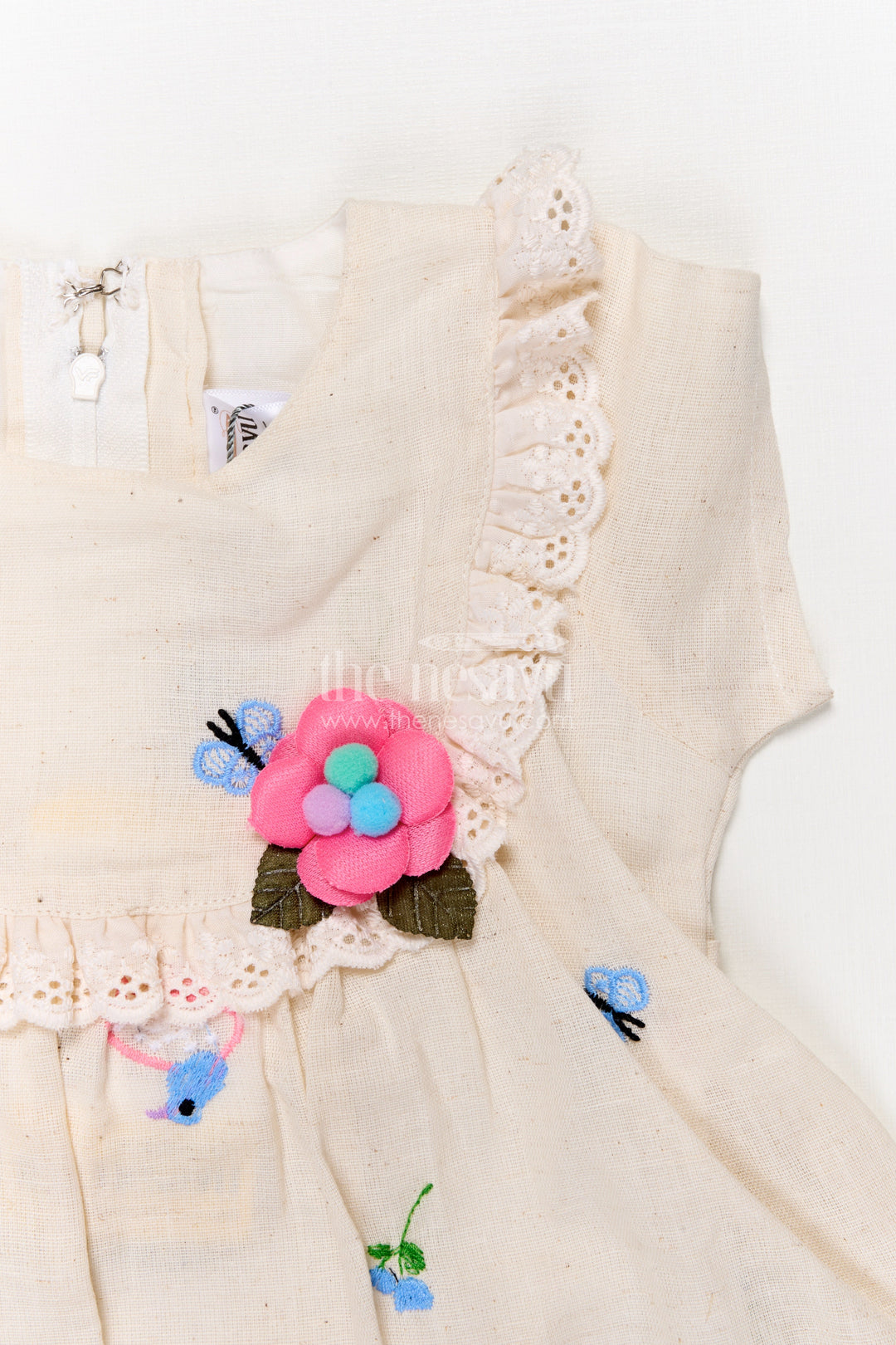The Nesavu Baby Cotton Frocks Baby Cotton Frock with Embroidery for Casual Outings and Summer Comfort Nesavu Nesavu baby cotton frock with floral embroidery and lace detailing for everyday wear