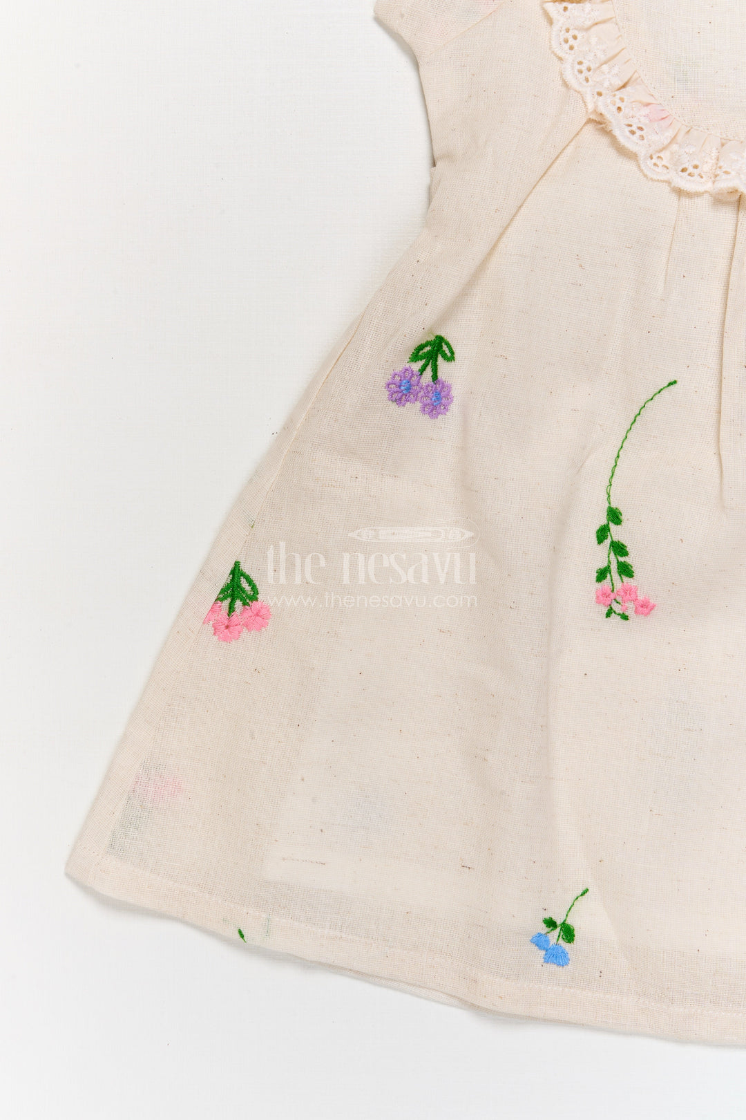 The Nesavu Baby Cotton Frocks Baby Cotton Frock with Embroidery for Casual Outings and Summer Comfort Nesavu Nesavu baby cotton frock with floral embroidery and lace detailing for everyday wear