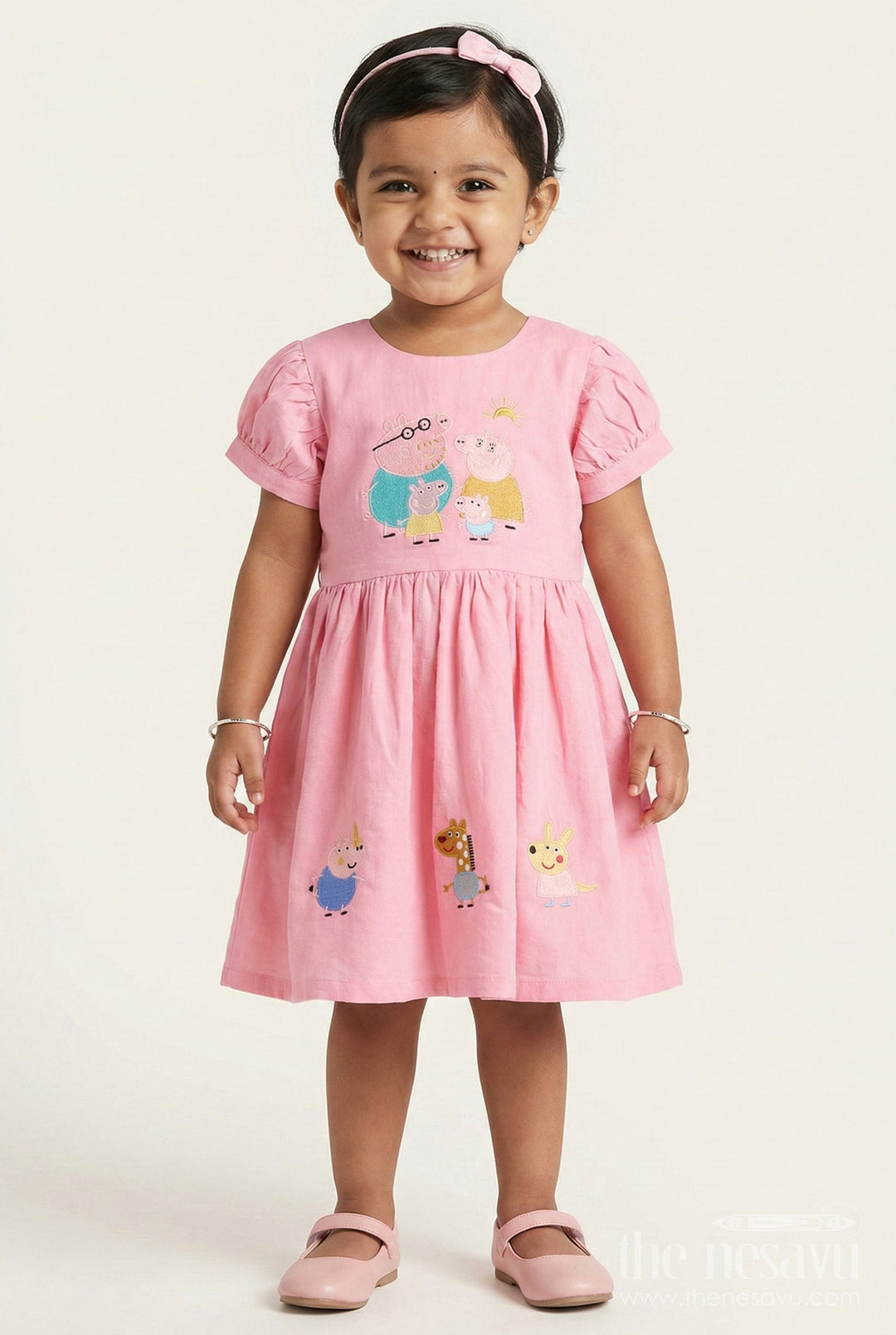 The Nesavu Baby Cotton Frocks Baby Cotton Frock with Peppa Pig Embroidery for Casual Days and Playtime Nesavu 16 (1Y) / Pink GFC1911B-16 Nesavu baby cotton frock Peppa Pig embroidery perfect playdates everyday comfort
