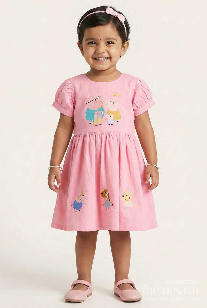 The Nesavu Baby Cotton Frocks Baby Cotton Frock with Peppa Pig Embroidery for Casual Days and Playtime Nesavu 16 (1Y) / Pink GFC1911B-16 Nesavu baby cotton frock Peppa Pig embroidery perfect playdates everyday comfort