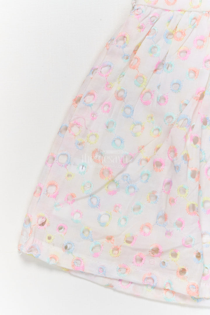 The Nesavu Baby Cotton Frocks Baby Cotton Hakoba Frock with Pastel Rainbow Circle Embroidery Nesavu Nesavu pastel Hakoba frock with rainbow embroidery and flower patch for baby girls