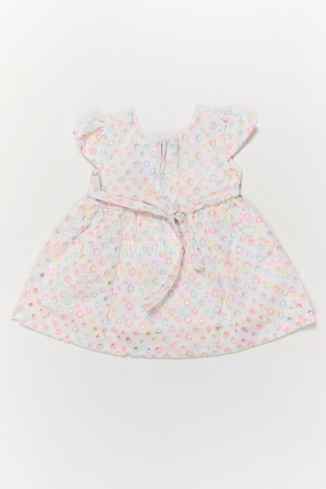 The Nesavu Baby Cotton Frocks Baby Cotton Hakoba Frock with Pastel Rainbow Circle Embroidery Nesavu Nesavu pastel Hakoba frock with rainbow embroidery and flower patch for baby girls