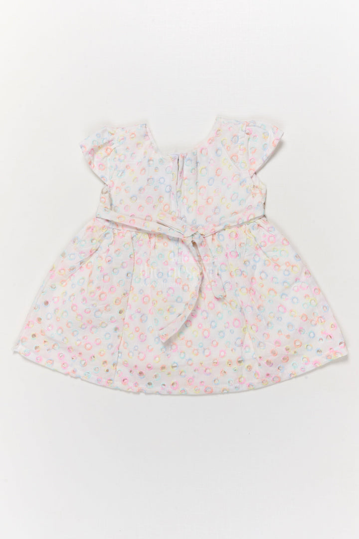 The Nesavu Baby Cotton Frocks Baby Cotton Hakoba Frock with Pastel Rainbow Circle Embroidery Nesavu Nesavu pastel Hakoba frock with rainbow embroidery and flower patch for baby girls