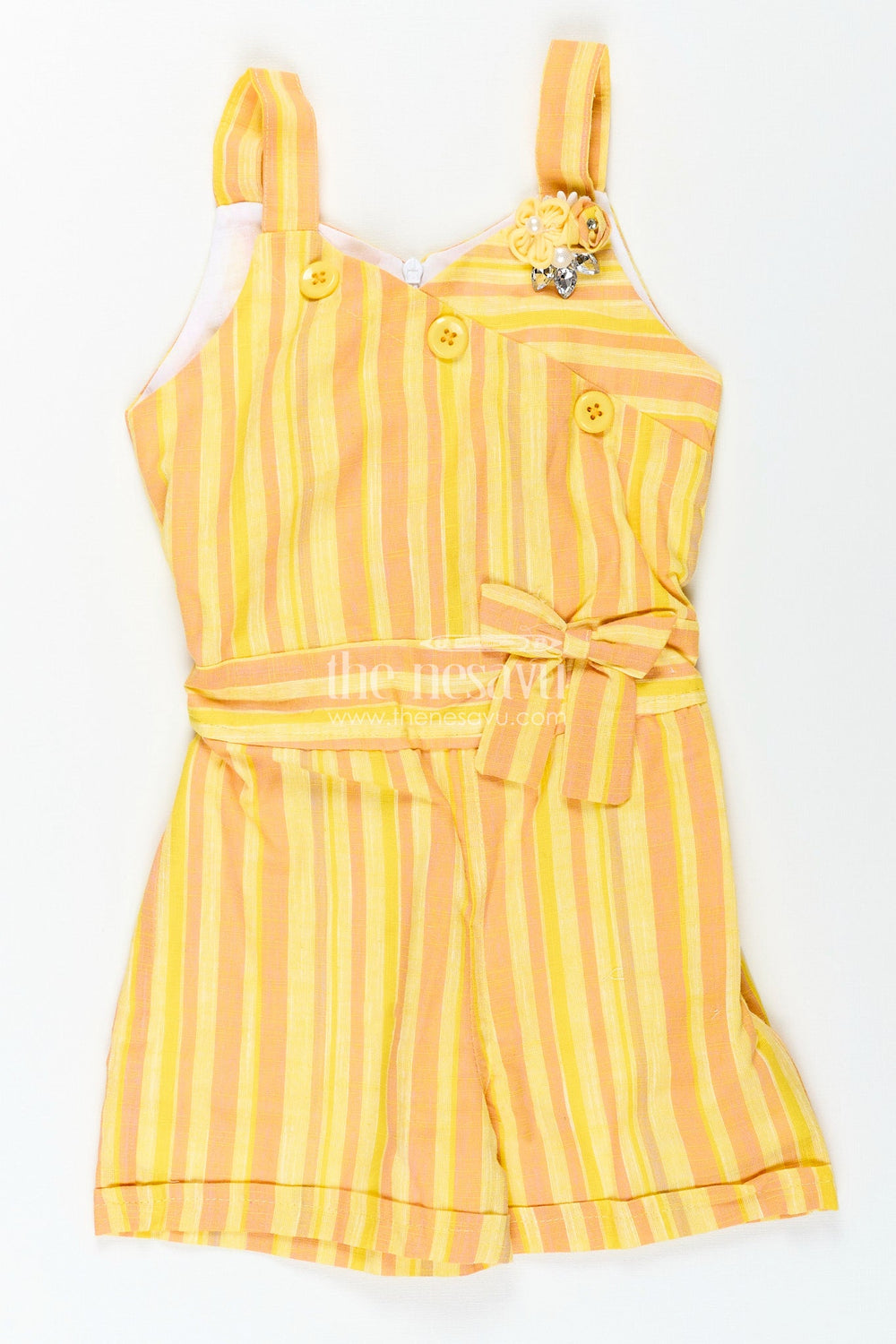 The Nesavu Baby dungaree outfit for summer travel and playtime Nesavu 18 (2Y) / Yellow BFJ859A-18 Nesavu baby dungaree outfit cap summer outings travel-ready comfort