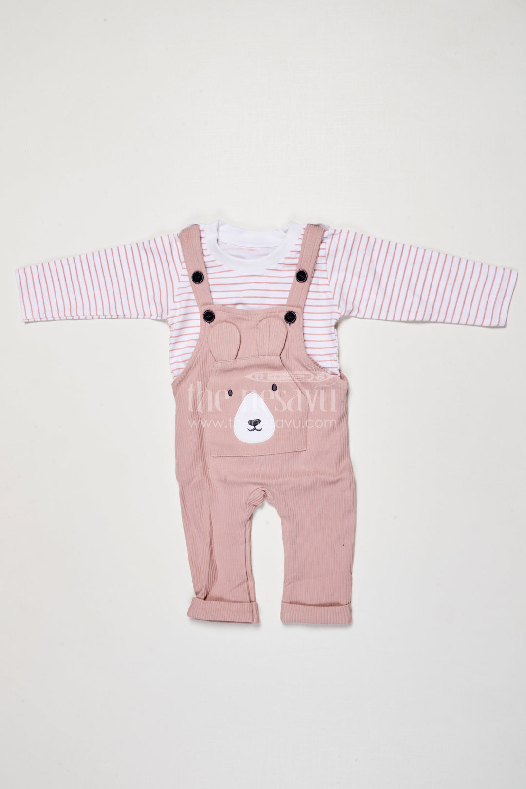 The Nesavu Baby Dungarees Baby Dungaree Set for Casual Outings and Everyday Comfort Nesavu 14 (6M) / PINK BCS524B-14 Nesavu cotton baby dungaree set full-sleeve top daily wear playful moments